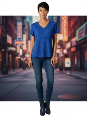 Kuhl blue pattern, cool plus polyester, tencil and organic cotton blend tee XL